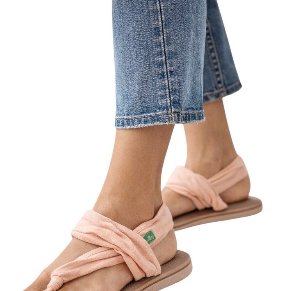 Sanuk Yoga Sling Sandals Womens Size 7 Pink Fabric Thong Comfort Casual
